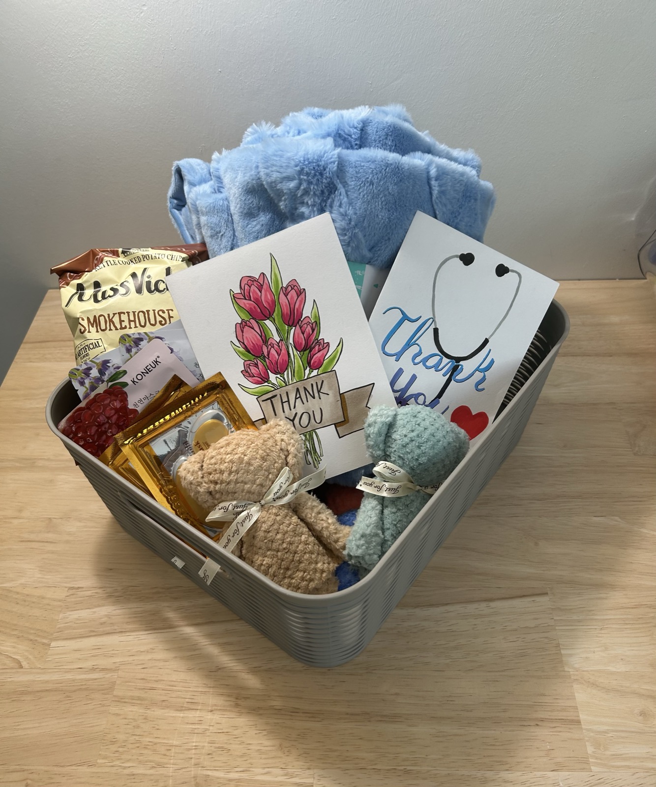 Handing care packages to nurses